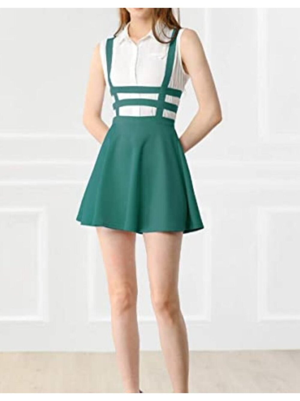 Allegra K  Pinafore Mini Suspender Circle Skirt Size L Skater Skirt